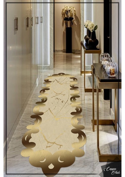 Woolly Gold Geçişli Lazer Kesim Halı (Makinada Yıkanabilir Kaymaz Dot Taban) - ES1131