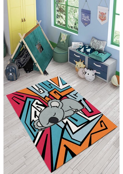 Woolly Grafitti Koala Desenli Genç-Çocuk Odası Halısı (Makinada Yıkanabilir Kaymaz Dod Taban) - ES737