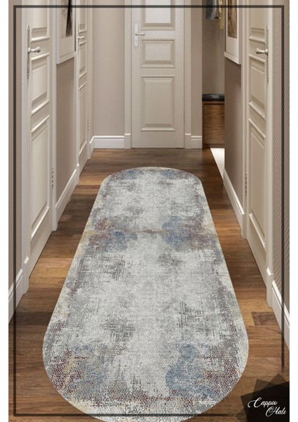 Woolly Karışık Tonlu Kanvas Desenli Oval Halı (Makinada Yıkanabilir Kaymaz Dod Taban) - ES596