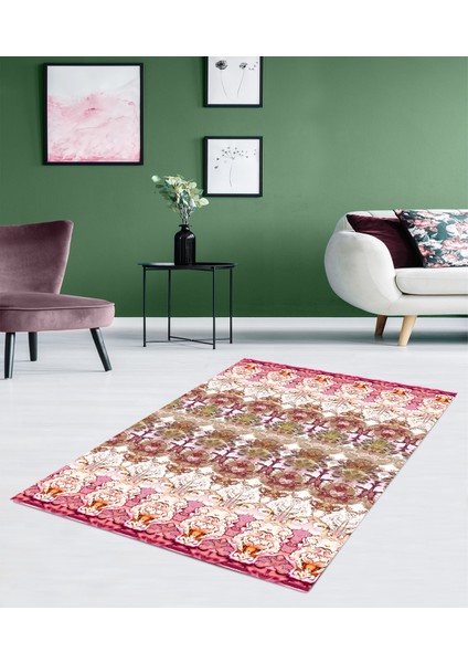 Woolly Detaylı Pembe Desenli Dijital Baskılı Makinada Yıkanabilir Halı - ES421