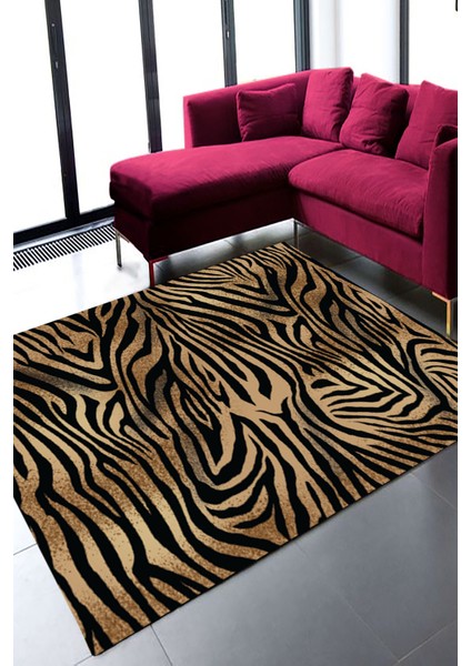 Woolly Kahverengi Zebra Desenli Halı (Makinada Yıkanabilir) - HP27