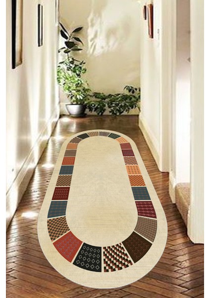 Woolly Kenarı Çoklu Desenli Oval Halı (Makinada Yıkanabilir Kaymaz Dod Taban) - ES637