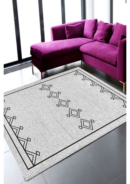Woolly Geometrik Desenli Gri Halı (Makinada Yıkanabilir) - GEO01
