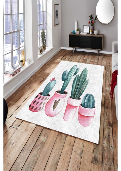 Woolly Kaktüs Desenli Dijital Baskılı Makinada Yıkanabilir Halı - ES285