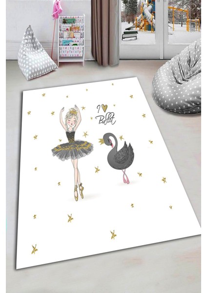 Woolly Kız Yıldız Desenli Çocuk Odası Halısı (Makinada Yıkanabilir Kaymaz Dot Taban) - ES1172