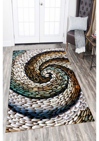 Woolly Girdap Motifli Taş Halı (Makinada Yıkanabilir Kaymaz Dot Taban) - ES1313