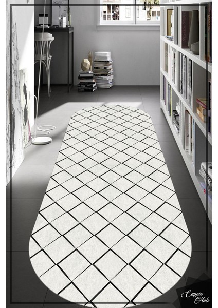Woolly Kristal Desenli Beyaz Oval Halı (Makinada Yıkanabilir Kaymaz Dod Taban) - ES589