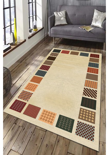 Woolly Kenarı Çoklu Desenli Halı (Makinada Yıkanabilir Kaymaz Dod Taban) - ES637