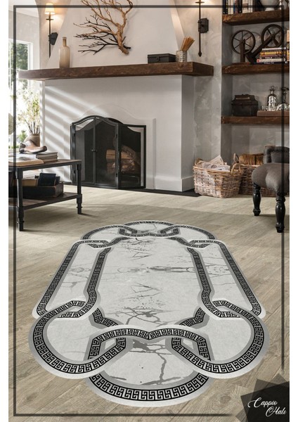 Woolly Lazer Kesim Gümüş Mermer Desenli Halı (Makinada Yıkanabilir Kaymaz Dod Taban Halı) - ES1036
