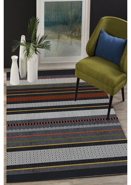 Woolly Koyu Renkli Geometrik Desenli Makinada Yıkanabilir Halı
