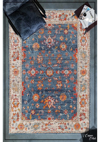Woolly Mavi Klasik Salon Halısı Yolluk (Makinada Yıkanabilir Kaymaz Dod Taban) - ES1030