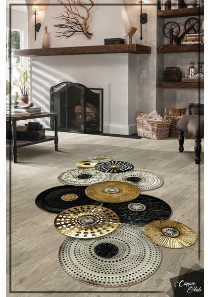 Esta Daire Motifli Lazer Kesim Halı (Makinada Yıkanabilir Kaymaz Dot Taban) - ES1128