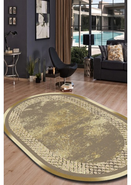 Esta Gold Eskitme Desenli Oval Halı (Makinada Yıkanabilir Kaymaz Dot Taban) - ES1185