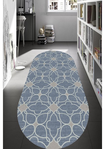 Esta Gri Motifli Oval Halı (Makinada Yıkanabilir Kaymaz Dod Taban) - ES574