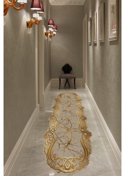 Esta Gold Detaylı Lazer Kesim Halı (Makinada Yıkanabilir Kaymaz Dot Taban) - ES1162