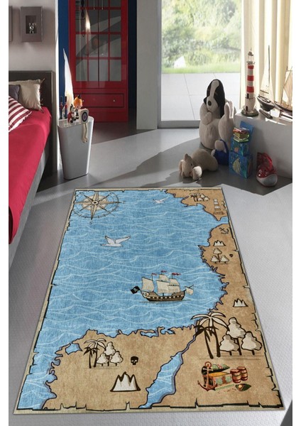 Esta Korsan Adası Çocuk Odası Halısı (Makinada Yıkanabilir Kaymaz Dot Taban) - ES1304
