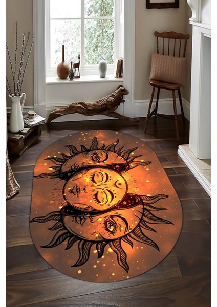 Esta Güneş Motifli Oval Halı (Makinada Yıkanabilir Kaymaz Dot Taban) - ES1305-2