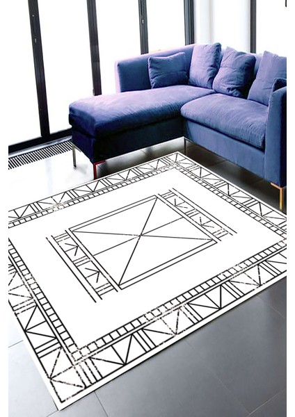 Esta Etnik Desenli Beyaz Piramit Halı (Makinada Yıkanabilir) - ES464