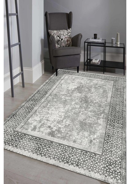 Esta Etnik Desenli Gri Halı (Makinada Yıkanabilir Kaymaz Dot Taban) - ES1146