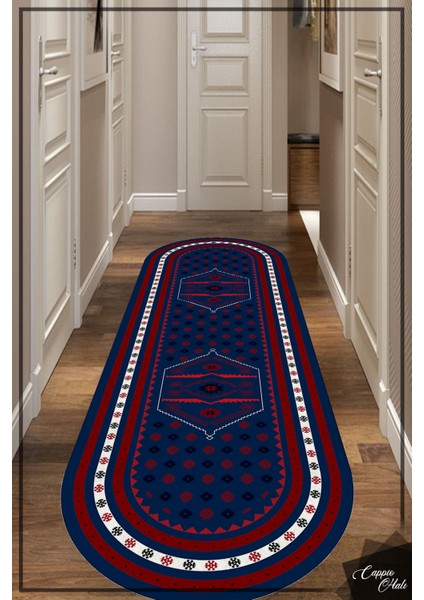 Esta Lacivert Kilim Desenli Oval Halı (Kaymaz Dod Taban Makinada Yıkanabilir 100X100) - ES647