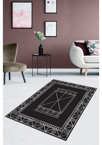 Esta Etnik Desenli Siyah Piramit Halı (Makinada Yıkanabilir) - ES463