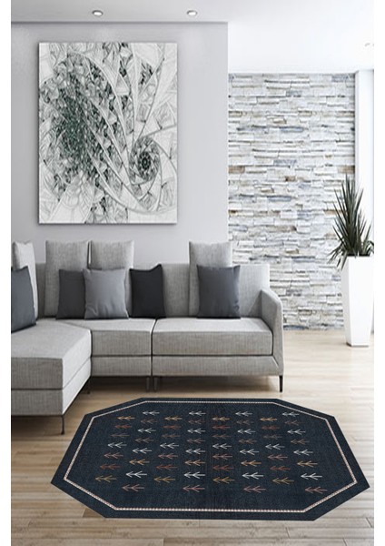Esta Kilim Desenli Siyah Halı (Makinada Yıkanabilir Kaymaz Dod Taban) - ES570