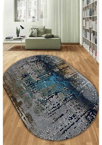 Esta Karma Mozaik Desenli Oval Halı (Makinada Yıkanabilir Kaymaz Dot Taban) - ES1301-2