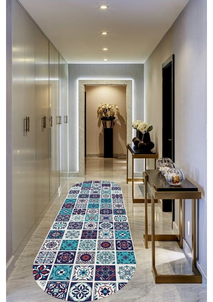Esta Patchwork Seramik Desen Oval Halı (Makinada Yıkanabilir Kaymaz Dod Taban) - ES627