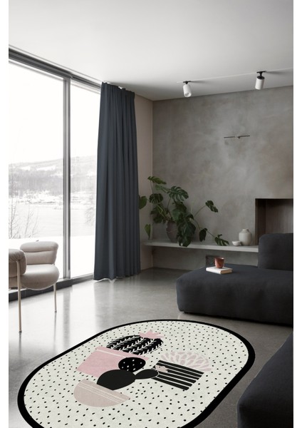 Esta Kaktüs Desenli Benekli Oval Halı (Makinada Yıkanabilir Kaymaz Dod Taban) - ES176