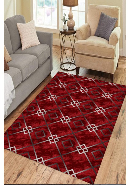 Esta Prizma Desenli Dokulu Kırmızı Halı (Kaymaz Dod Taban Makinada Yıkanabilir 80X400) - ES1069