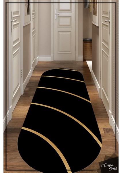 Esta Siyah Gold Detaylı Oval Halı (Kaymaz Dod Taban Makinada Yıkanabilir) - ES1061