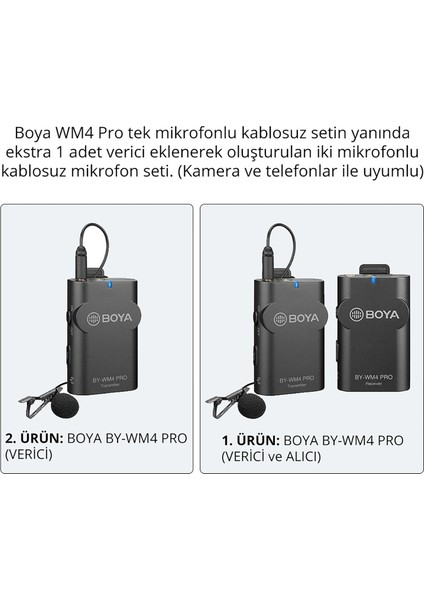 By-Wm4 Pro + Aksesuarlı Ikili Kablosuz Yaka Mikrofonu Seti