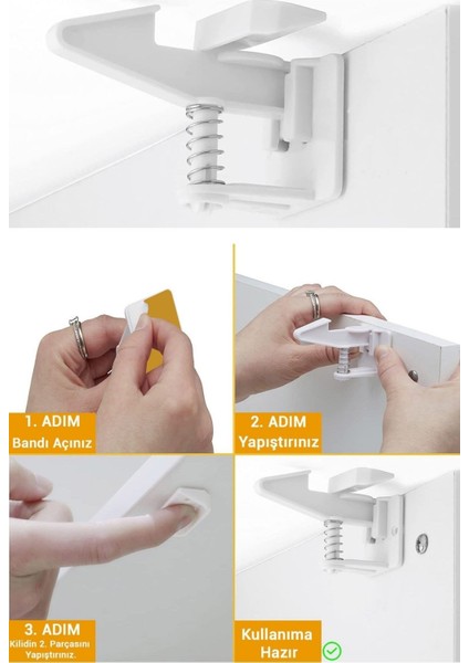 Buffer® Bebek Çocuk Güvenliği Korumalı Yapışkan Çekmece ve Dolap Için Tutucu Gizli Güvenlik Kilidi