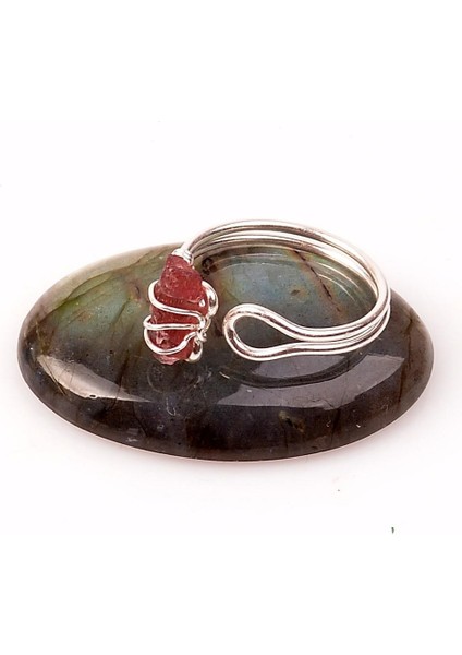 Pembe Turmalin Çubuk Gümüş Yüzük - Ayarlamalı