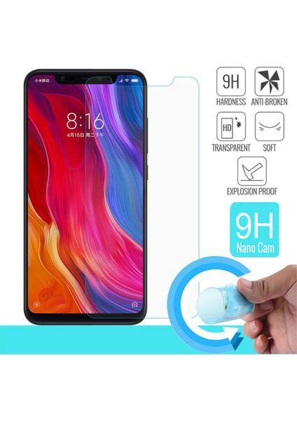 Xiaomi Mi 8 Pro Nano Teknoloji Kırılmaz Cam Ekran Koruyucu Plastik ve Cam Karışımı