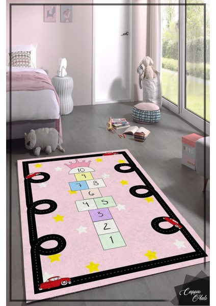 Woolly Seksek Desenli Pembe Çocuk Odası Halısı (Makinada Yıkanabilir Kaymaz Dod Taban) - ES740