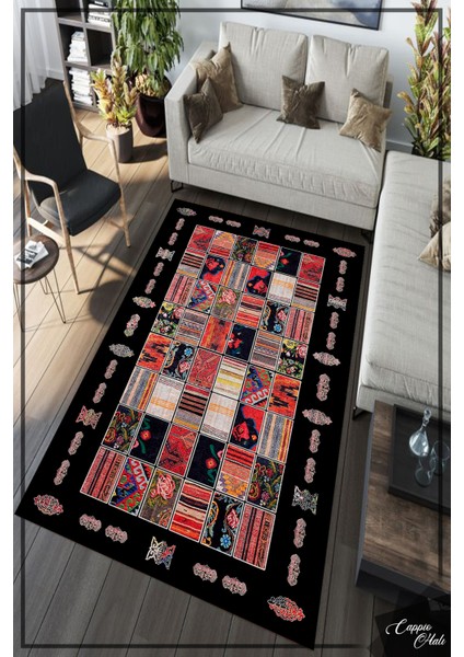 Woolly Siyah Afgan Desenli Halı (Kaymaz Dod Taban Makinada Yıkanabilir) - ES651