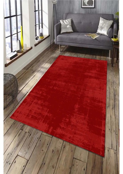 Woolly Kırmızı Eskitme Halı (Makinada Yıkanabilir Kaymaz Dod Taban) - ES534