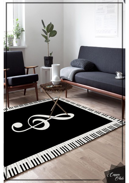 Woolly Siyah Beyaz Piyano Desenli Halı (Makinada Yıkanabilir Kaymaz Dod Taban) - ES313
