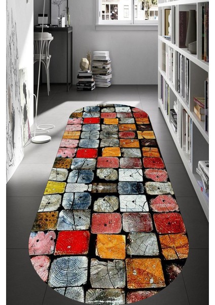 Woolly Renkli Taş Desenli Oval Halı (Makinada Yıkanabilir Kaymaz Dod Taban) - ES626