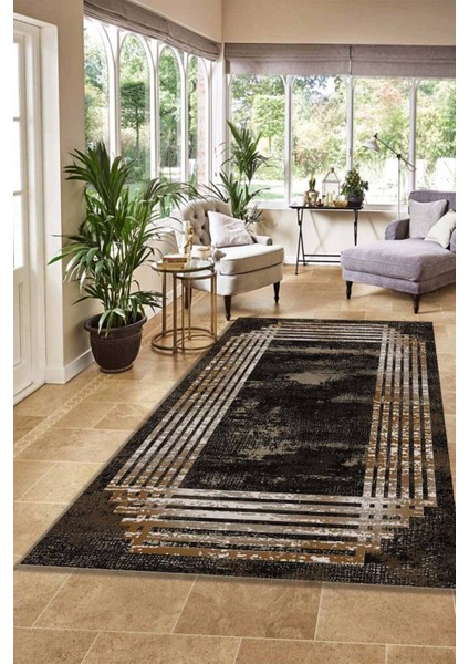 Woolly Merdiven Desen Kahverengi Eskitme Halı (Makinada Yıkanabilir Kaymaz Dot Taban) - ES1220