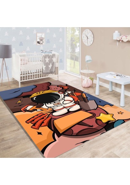 Woolly Uzay Temalı Halı (Makinada Yıkanabilir Kaymaz Dot Taban) - ES1295