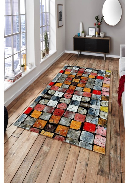 Woolly Renkli Taş Desenli Halı (Makinada Yıkanabilir Kaymaz Dod Taban) - ES626