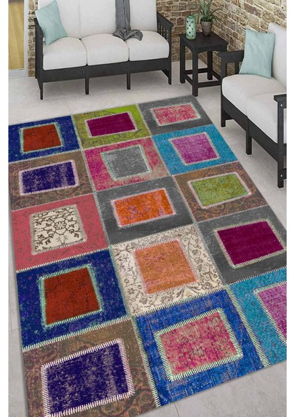 Woolly Yama Desenli Halı (Makinada Yıkanabilir Kaymaz Dot Taban) - ES1227