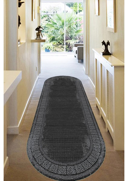 Woolly Vintage Siyah Oval Halı (Makimada Yıkanabilir Kaymaz Dod Taban) - ES579