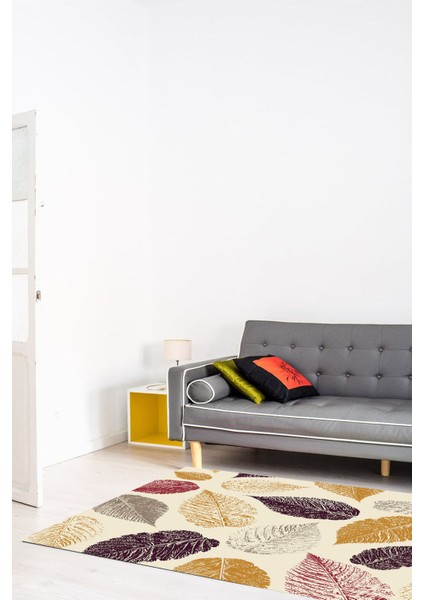 Woolly Yaprak Desenli Makinada Yıkanabilen Halı - ES447