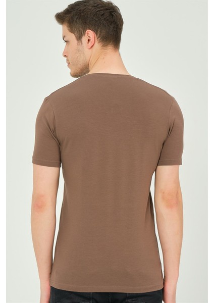 T8568 Dewberry V Yaka Erkek T-Shirt-Kahve fiyatları