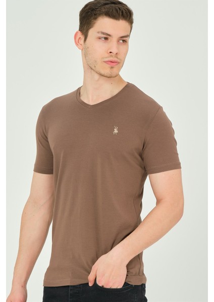 T8568 Dewberry V Yaka Erkek T-Shirt-Kahve fırsatları