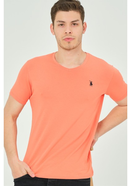 T8568 Dewberry V Yaka Erkek T-Shirt-Turuncu