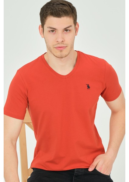 T8568 Dewberry V Yaka Erkek T-Shirt-Kiremit